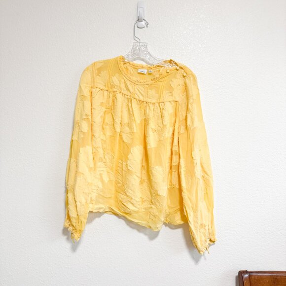 Aritzia Wilfred Lourdes Blouse Yellow Small Silk Blend Floral Top Boho Romantic - Picture 3 of 4